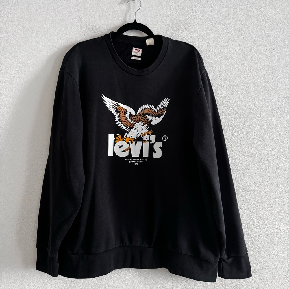 Levi’s Long Sleeve Poster Eagle Fleece Crew Sweatshirt XL Black